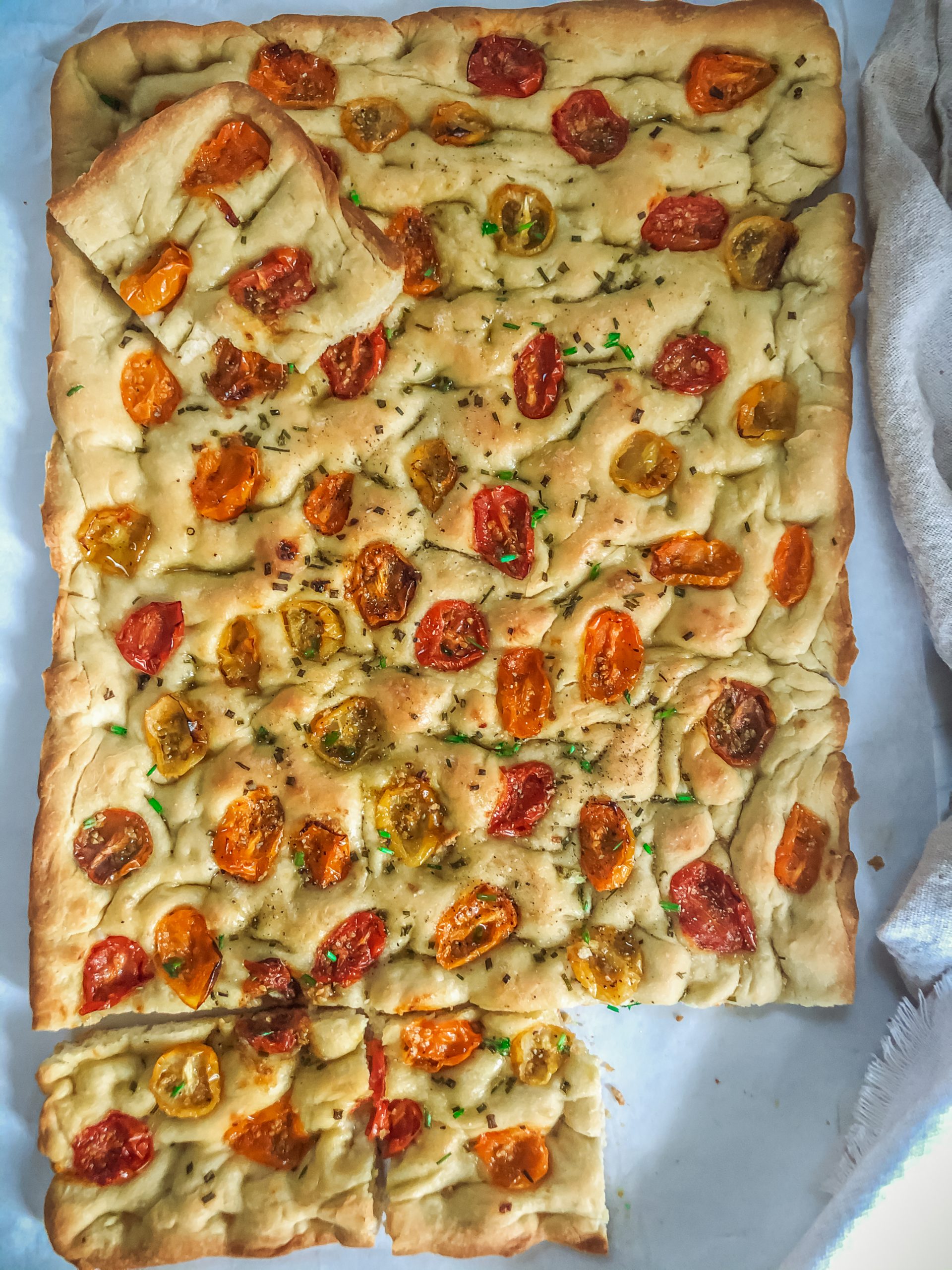 cherry tomato + chive focaccia bread