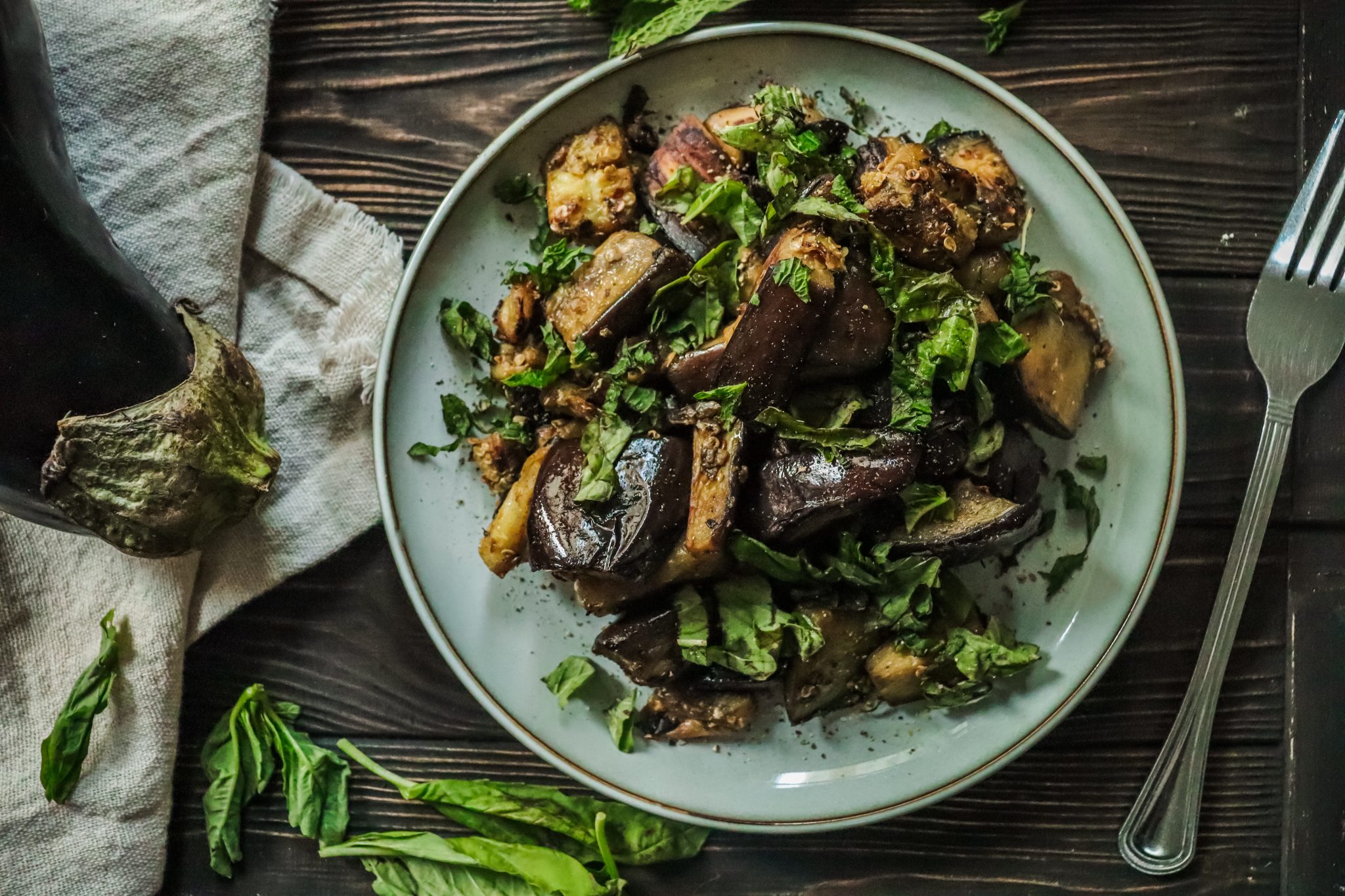 sautéed eggplant with garlic, basil, and mint