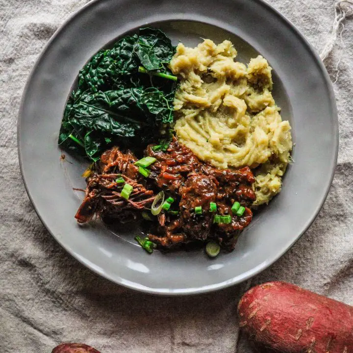 Miso Braised Short Ribs with Mashed Murasaki Sweet Potatoes