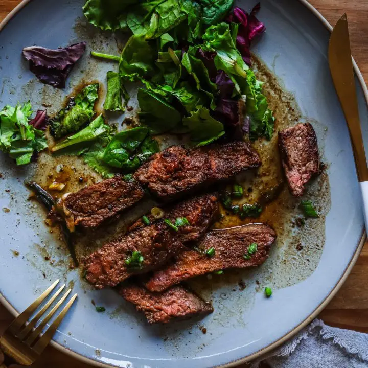 steak au poivre with a dashi pan sauce