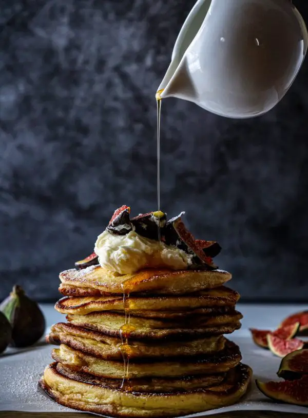Fluffy Lemon Yogurt Pancakes with Whipped Mascarpone Cream & Fresh Figs