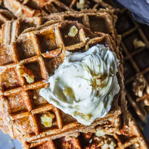 Rye Flour and Ricotta Waffles with Whipped Maple Cream Cheese on www.thedanareneeway.com