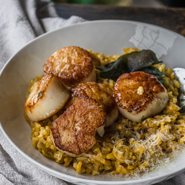 Maple Butter Scallops with Pumpkin Risotto on www.thedanareneeway.com
