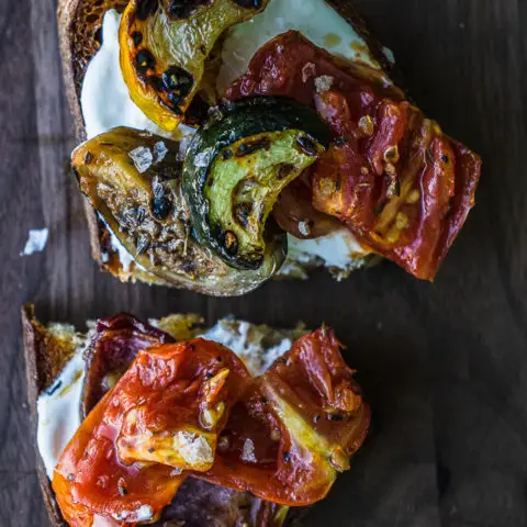 Charred Ratatouille and Burrata Toast on www.thedanareneeway.com