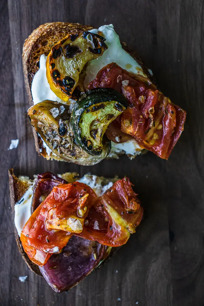 Charred Ratatouille and Burrata Toast on www.thedanareneeway.com